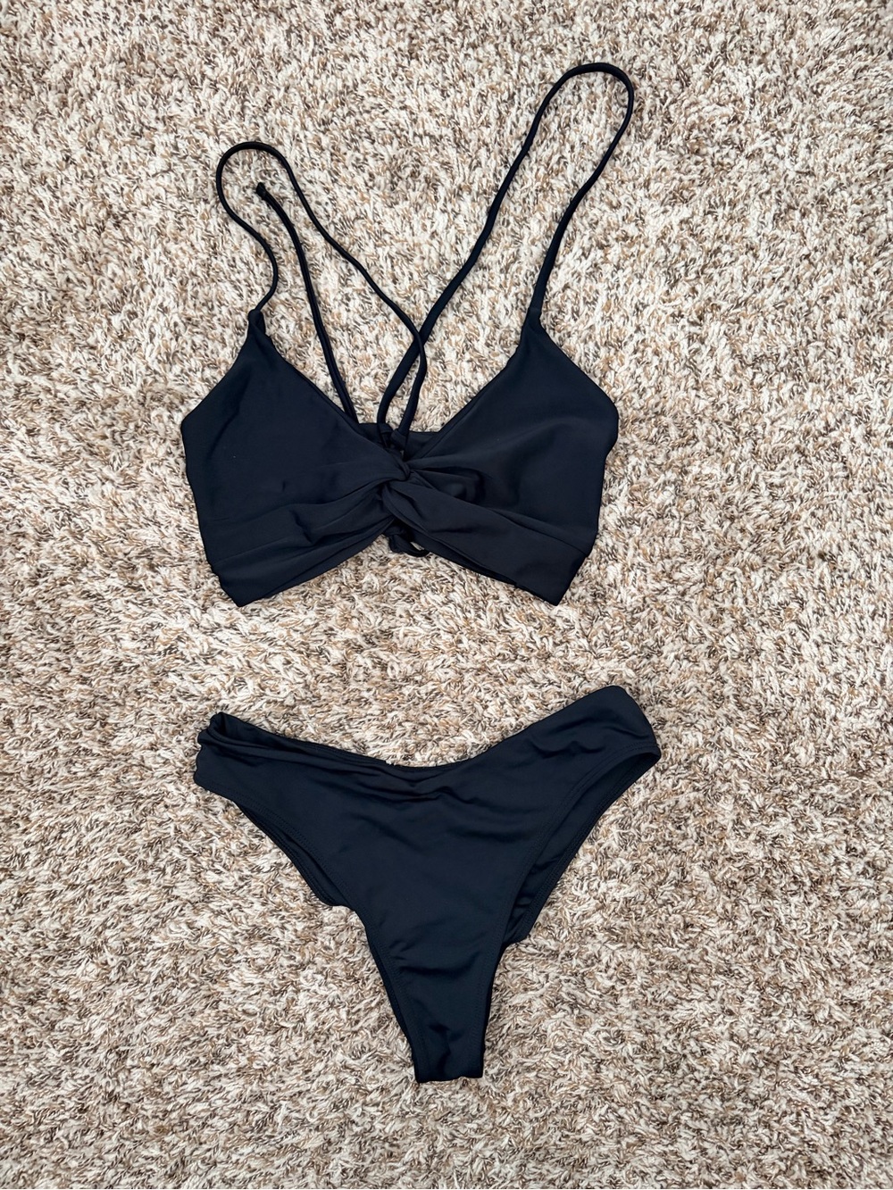 Black Twist Front Strappy Bikini Set - Women's Swim